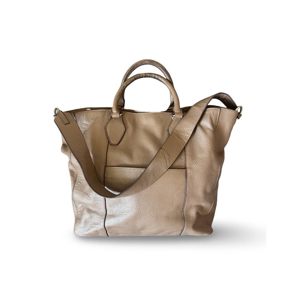 ANTONIO MELANI Taupe Pebbled Leather Crossbody Tote